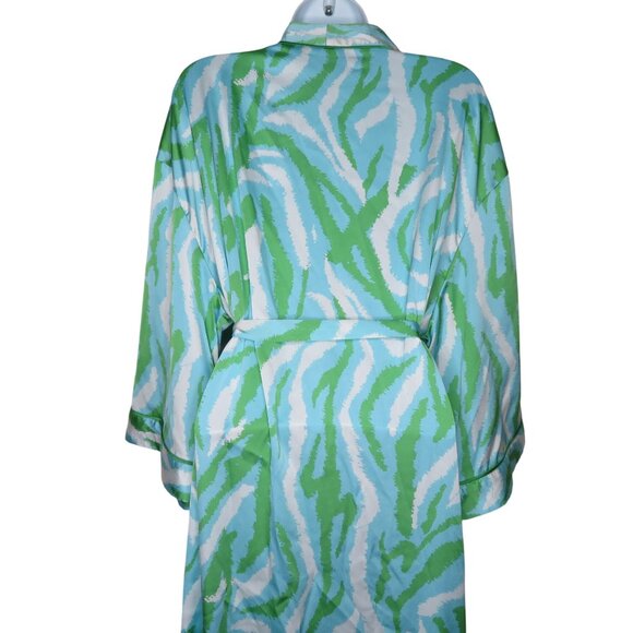 Diane Von Furstenberg Womens Long Robe L Green Blue Zebra Disco Recycled Poly - Picture 8 of 11
